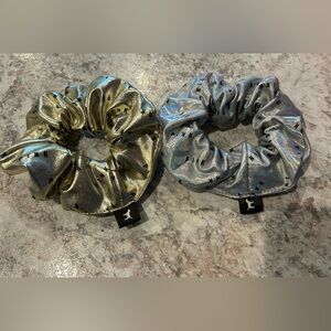 VS Pink Hair Scrunchies Metallic logo Set of 2